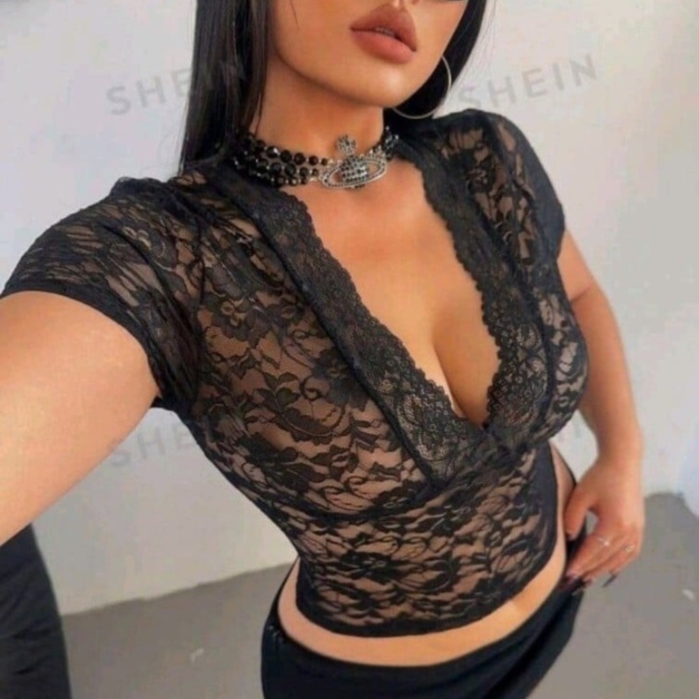 Cute sheer black lace top